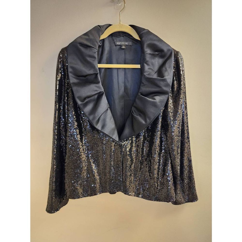 Lafayette 148 Black Silk Sequin Blazer Jacket Large Formal Cocktail Evening Part